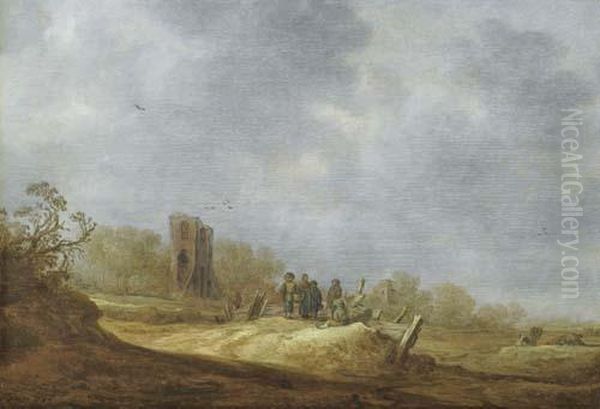 Dune Landscape With The Ruin Eik-en-duinen. Oil Painting by Jan van Goyen