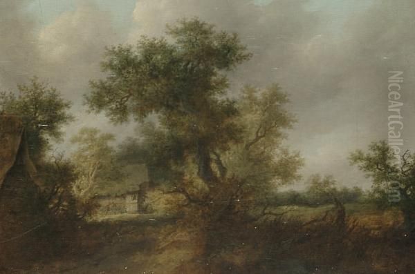 A Wooded Landscape With A Traveller On A Path At The Edge Of A Village Oil Painting by Jan van Goyen