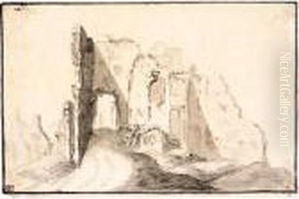 The Ruins Of A Castle Oil Painting by Jan van Goyen