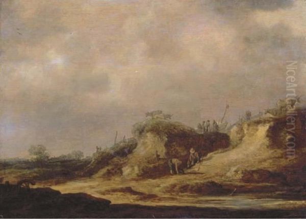 A Dune Landscape With Herdsman Tending Their Cattle Oil Painting by Jan van Goyen