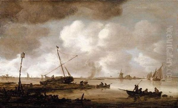 Fishing-boat In The Foreground Oil Painting by Jan van Goyen