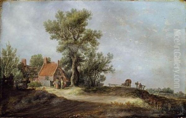 Peasants Before A Dilapidated Cottage Oil Painting by Jan van Goyen