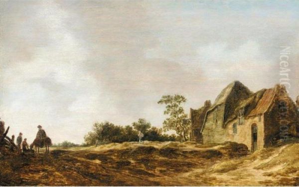 A Landscape With A Cottage And Figures Oil Painting by Jan van Goyen