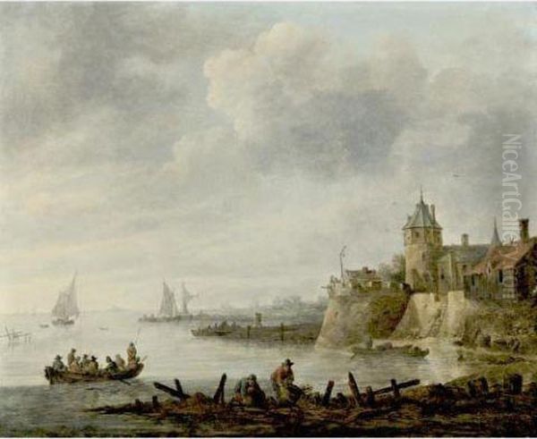 River Scene Oil Painting by Jan van Goyen