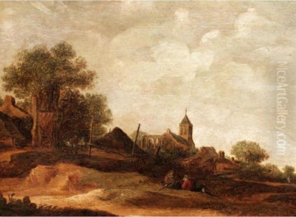 Landscape With A Village And Figures Oil Painting by Jan van Goyen