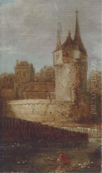 A Fisherman On A Canal With A Castle Beyond Oil Painting by Jan van Goyen