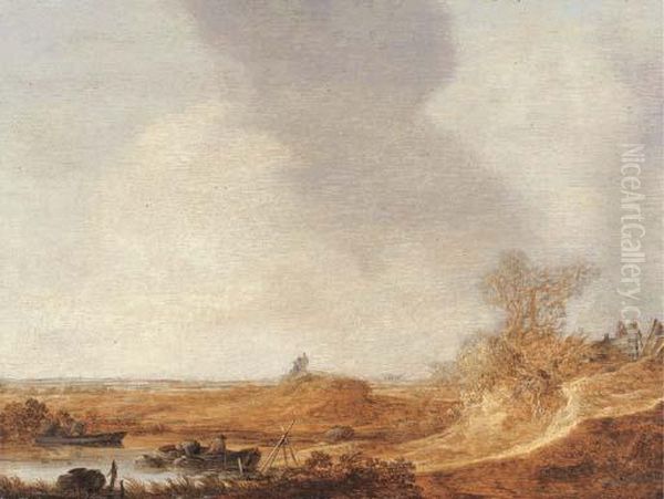 A River Landscape With Fishermen Oil Painting by Jan van Goyen