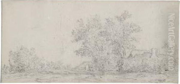 Landscape With A Group Of Trees And A Farmhouse Oil Painting by Jan van Goyen