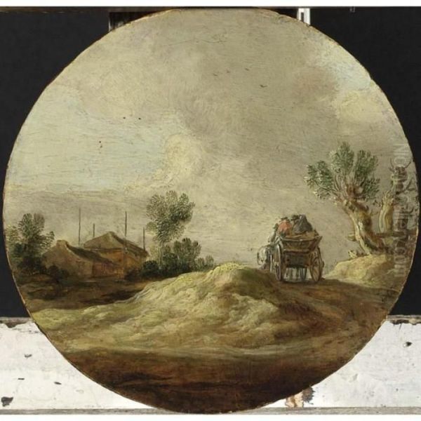 Travellers In A Cart On A Path, A Farm Beyond Oil Painting by Jan van Goyen