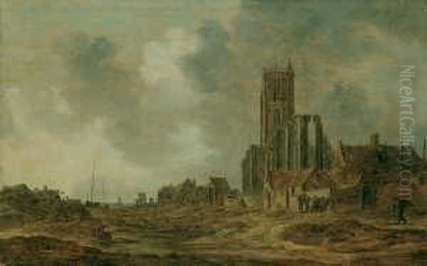 Die Zerstorte Kirche Von Egmond. Oil Painting by Jan van Goyen