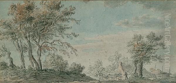 A Figure And His Dog In A Landscape Oil Painting by Jan van Goyen