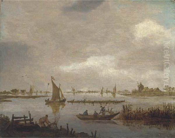 A River Landscape With Fishermen Oil Painting by Jan van Goyen