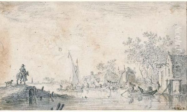 Paysage Fluvial Anime Oil Painting by Jan van Goyen