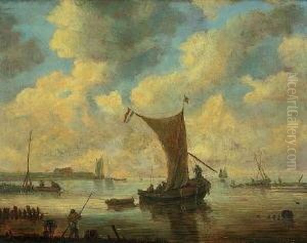 Fischerboote In Einer
 Bucht. Oil Painting by Jan van Goyen