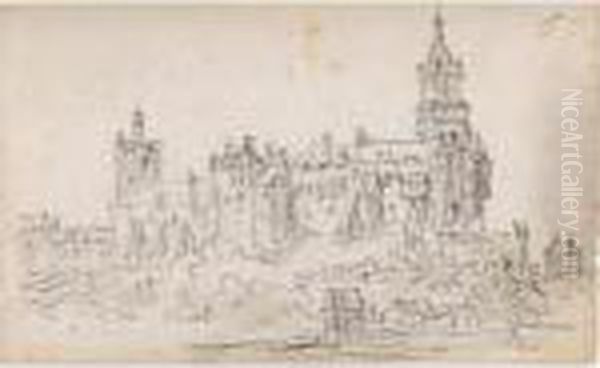 The Castle At Cleves, Seen From The East Oil Painting by Jan van Goyen