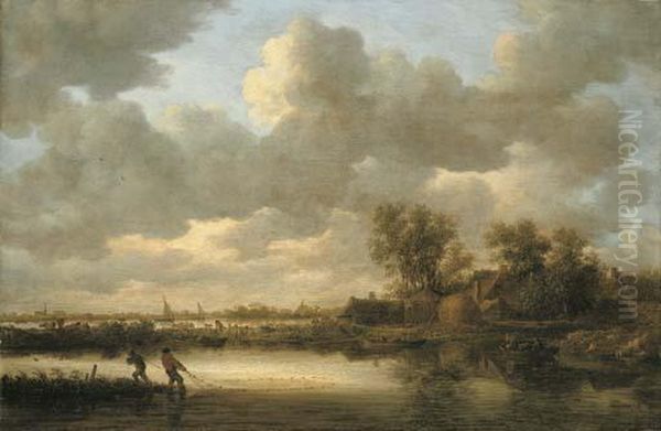 Fishermen Drawing In Their Nets Oil Painting by Jan van Goyen