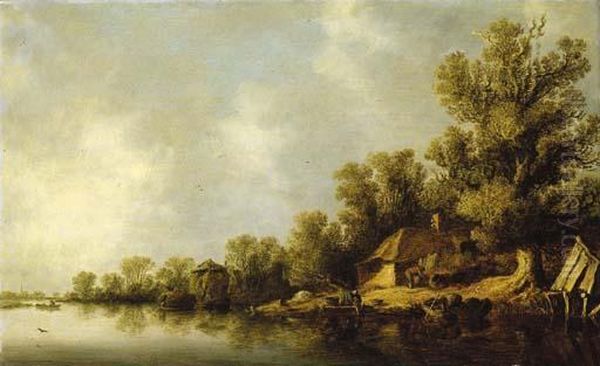 A Wooded River Landscape Oil Painting by Jan van Goyen