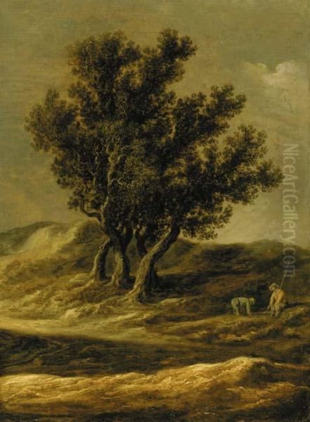 A Dune Landscape With Peasants By A Track Oil Painting by Jan van Goyen