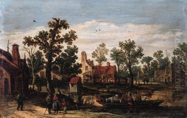 A Village Oil Painting by Jan van Goyen