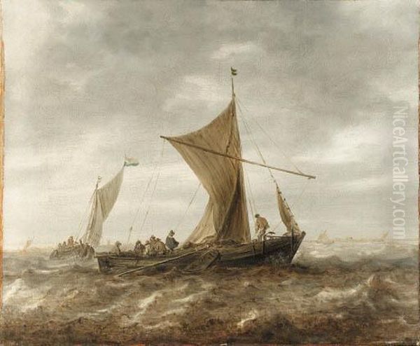 Sailing Boats On Choppy Seas Oil Painting by Jan van Goyen