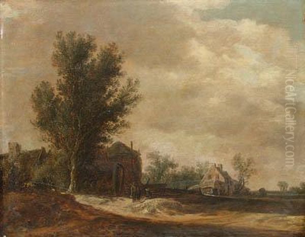 A Landscape With Peasants Beside A Hamlet Oil Painting by Jan van Goyen