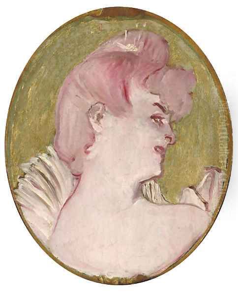 Portrait de femme (Medaillon pour la decoration du salon de la Maison de la rue d'Amboise, Paris) Oil Painting by Henri De Toulouse-Lautrec