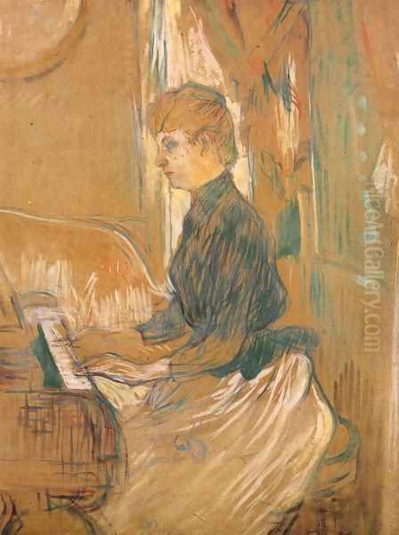 At the Piano Madame Juliette Pascal in the Drawing Room of the Chateau de Malrome 1896 Oil Painting by Henri De Toulouse-Lautrec