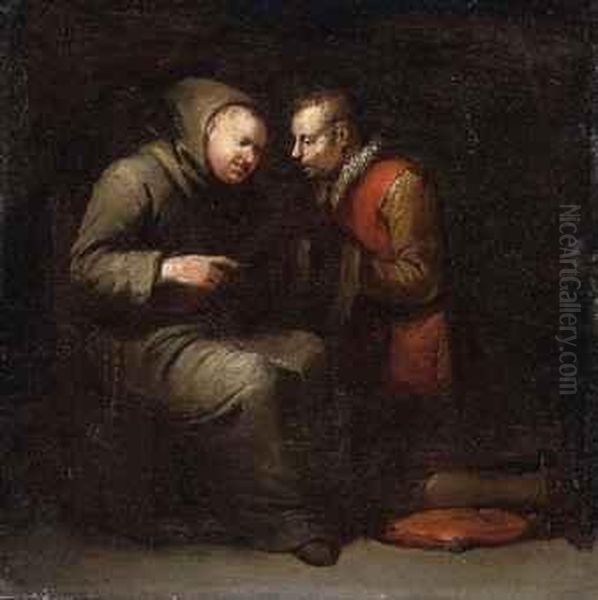 A Monk Listening To The Confession Of A Kneeling Man Oil Painting by Egbert Jaspersz. van, the Elder Heemskerck