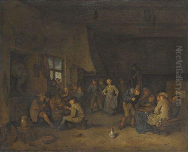 A Tavern Scene With Figures Playing Chess Oil Painting by Egbert Jaspersz. van, the Elder Heemskerck