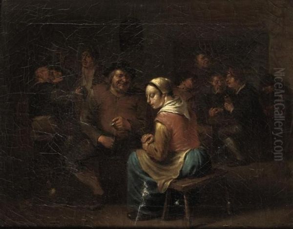 Boors Making Merry In An Inn Oil Painting by Egbert Jaspersz. van, the Elder Heemskerck