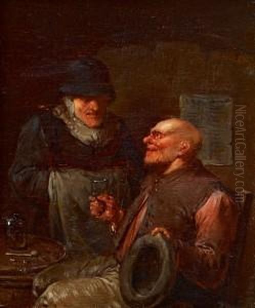 Zwei Kleine Gemalde: Interieurs Mit Je Zweitrinkenden Und Sich Unterhaltenden Mannern Oil Painting by Egbert Jaspersz. van, the Elder Heemskerck