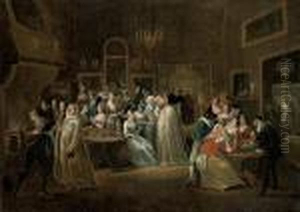 Elegant Company Taking Chocolate At A Masquerade Ball Oil Painting by Egbert Jaspersz. van, the Elder Heemskerck