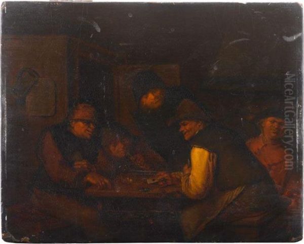 Boors Playing Cards In A Tavern Oil Painting by Egbert Jaspersz. van, the Elder Heemskerck