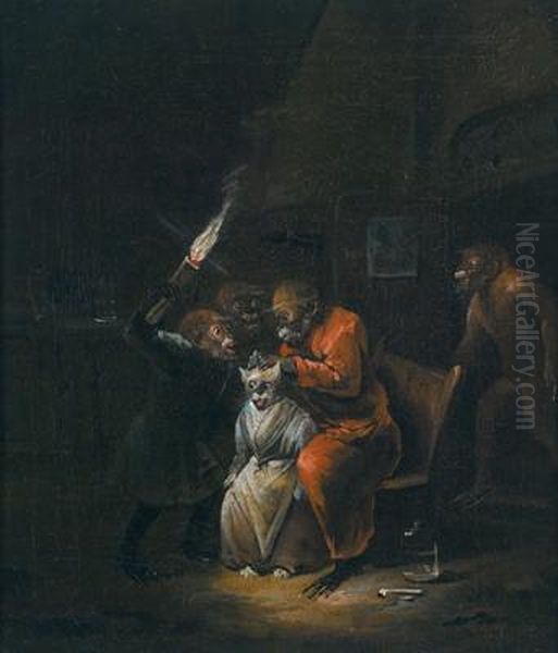 Una Scimmia Libera Un Gatto Dalle Pulci Oil Painting by Egbert Jaspersz. van, the Elder Heemskerck