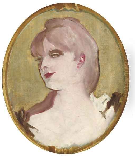 Portrait de femme (Medaillon pour la decoration du salon de la Maison de la rue d'Amboise, Paris) 2 Oil Painting by Henri De Toulouse-Lautrec