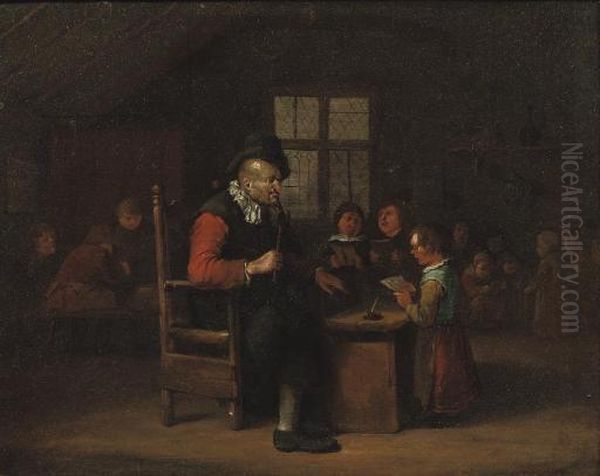 Three Childeren Singing In A 
Classroom, Their Teacher Nearby And Other Children In The Background Oil Painting by Egbert Jaspersz. van, the Elder Heemskerck