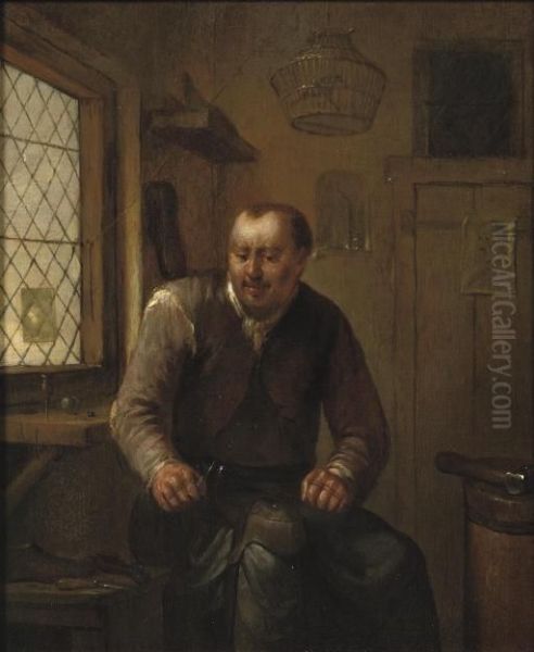 A Cobbler In His Workshop Oil Painting by Egbert Jaspersz. van, the Elder Heemskerck