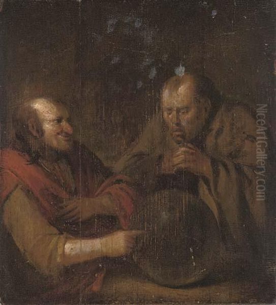 Democritus And Heraclitus Oil Painting by Egbert Jaspersz. van, the Elder Heemskerck