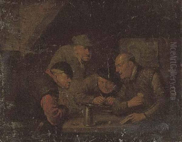 Card Players In An Interior Oil Painting by Egbert Jaspersz. van, the Elder Heemskerck