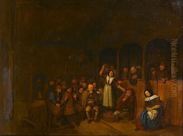 A Court Of Justice With A Woman Giving Evidence Oil Painting by Egbert Jaspersz. van, the Elder Heemskerck