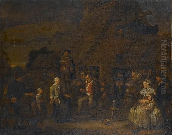 Peasants Making Music And Dancing Outside A Village Tavern Oil Painting by Egbert Jaspersz. van, the Elder Heemskerck