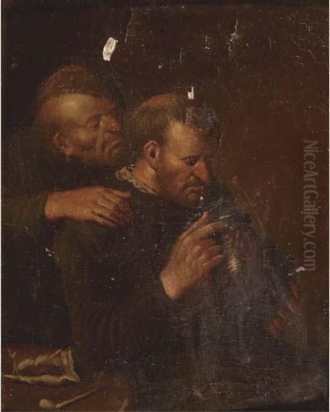 Two Peasants Smoking And Drinking Oil Painting by Egbert Jaspersz. van, the Elder Heemskerck