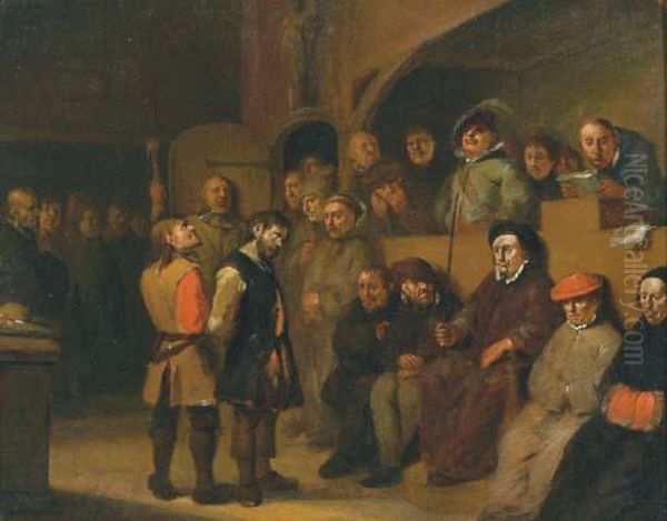 The Accused Before A Judge And Jury Oil Painting by Egbert Jaspersz. van, the Elder Heemskerck