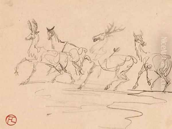 Cerfs et biches Oil Painting by Henri De Toulouse-Lautrec