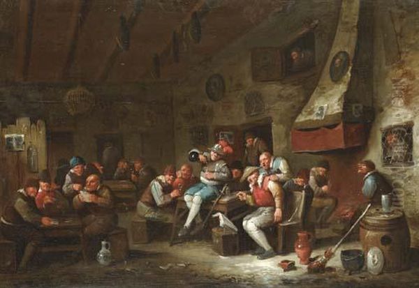 Boors Carousing In A Tavern Oil Painting by Egbert Jaspersz. van, the Elder Heemskerck