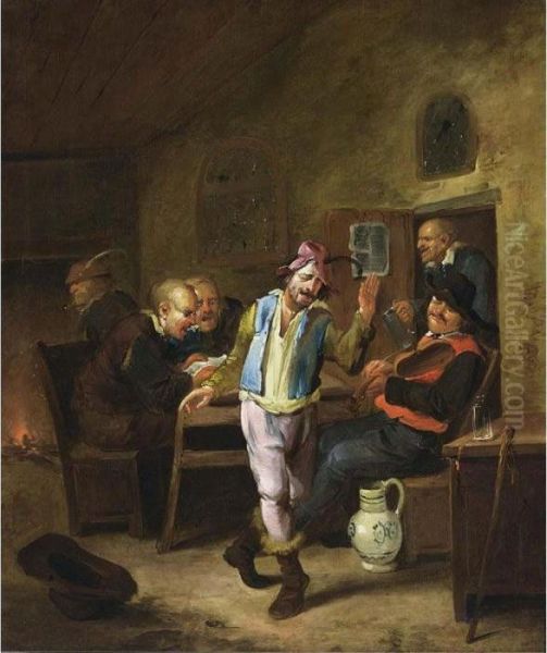 Peasants Singing, Making Music And Drinking In A Tavern, A Fireplace In The Background Oil Painting by Egbert Jaspersz. van, the Elder Heemskerck