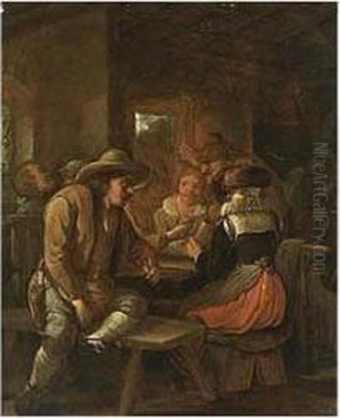 Peasants Drinking And Smoking At A Table In An Inn Oil Painting by Egbert Jaspersz. van, the Elder Heemskerck