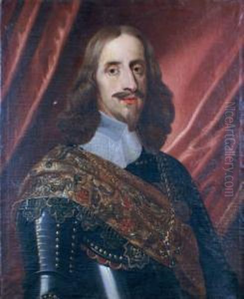 Portrait D'homme En Armure Devant Unrideau Rouge Oil Painting by Gerrit Van Honthorst