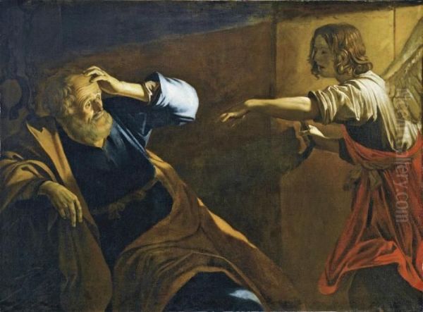 San Pietro Liberato Da Un Angelo Oil Painting by Gerrit Van Honthorst