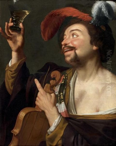 Violoniste Tenant Un Verre Oil Painting by Gerrit Van Honthorst